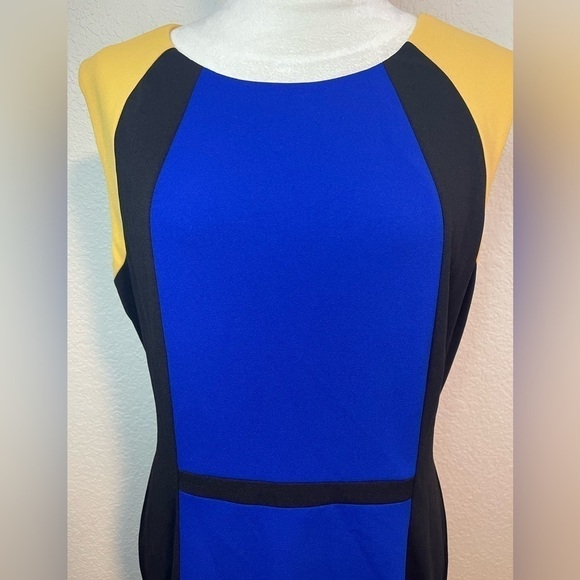 Kasper Dress Blue Black Gold Colorblocked Sleeveless Sheath NWT - Picture 3 of 8